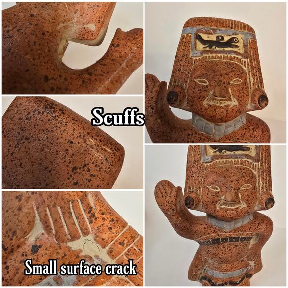 Terracotta Statue Mexican Folk Art Mayan Aztec Figure Clay Tribal Fertility - Picture 5 of 7